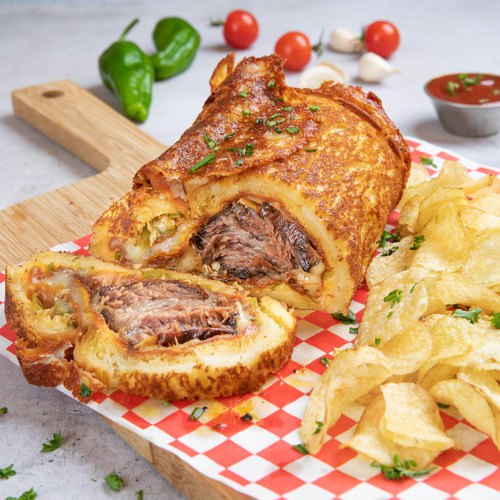 Crispy & Tender Short Rib Wrapped in Grilled Cheese Sandwich