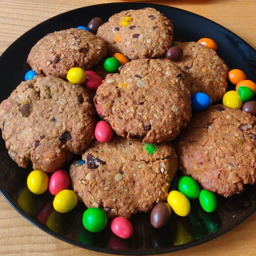 Cookies flocons d'avoine, dragées chocolat
