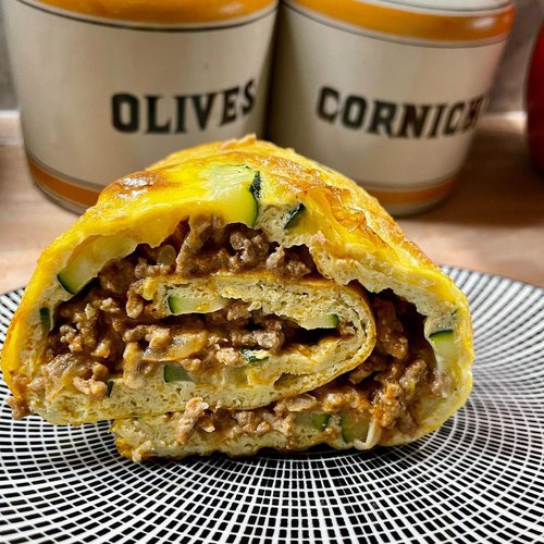 Roulé omelette, courgette &  viande à la mexicaine