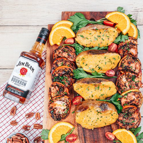 Bourbon Shrimp & Loaded Baked Potatoes