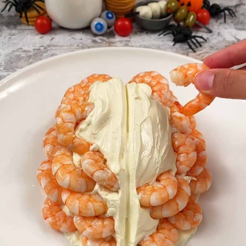 Brain Shaped Shrimp Spread for Halloween - Cooking With Carlee