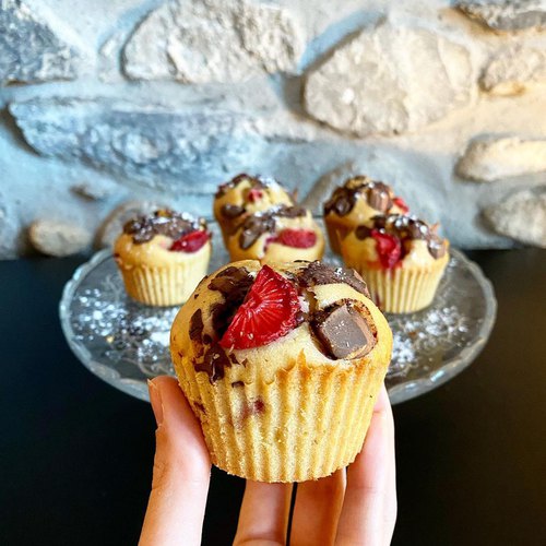 Muffins fraises et pépites de chocolat