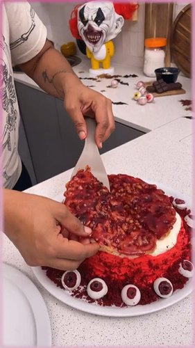 Halloween Red Velvet Brain Funnel Cake